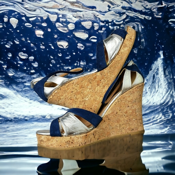 METALIC SilverCork Chunky Wedge Platforms Jean-Michel Catzabat Evening Events 9 - Picture 13 of 13